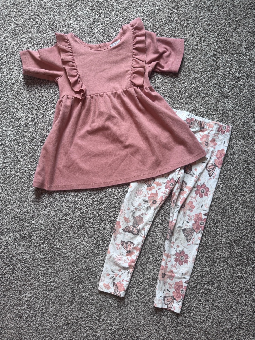 Tahari Girls Pink Dusty Rose Top with Floral Butterfly Leggings